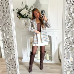 BLAZER BLEU CIEL CHOCO À CARREAUX