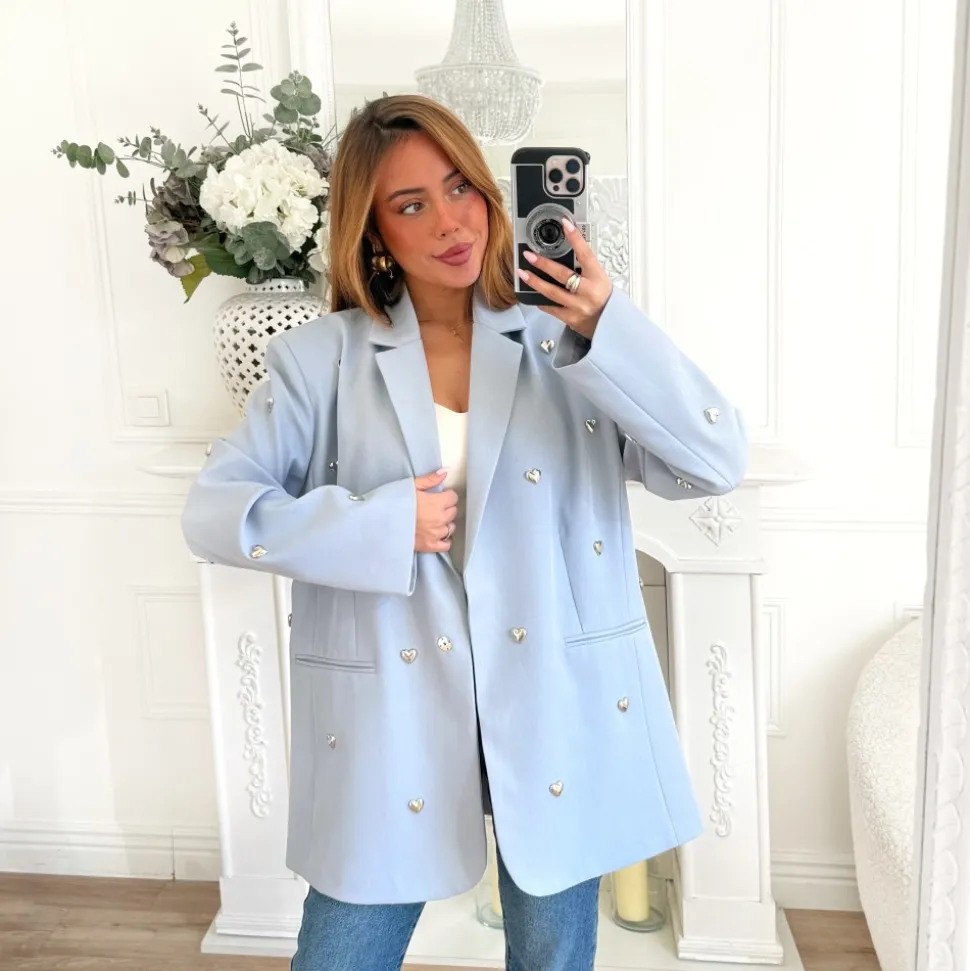 BLAZER BLEU COEURS OVERSIZE
