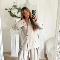 BLAZER OVERSIZE TAUPE CHINÉ ** PREMIUM