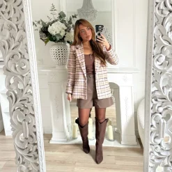 BLAZER ROSE À CARREAUX