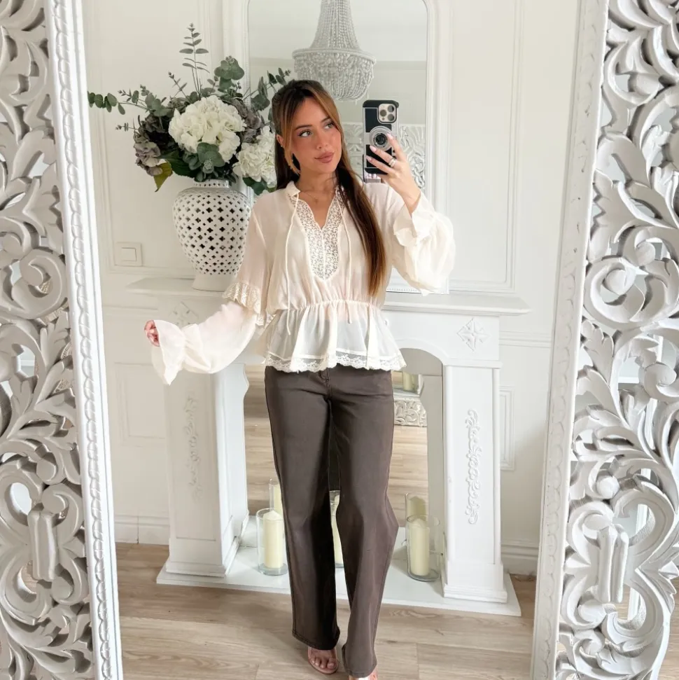 BLOUSE BEIGE DENTELLE