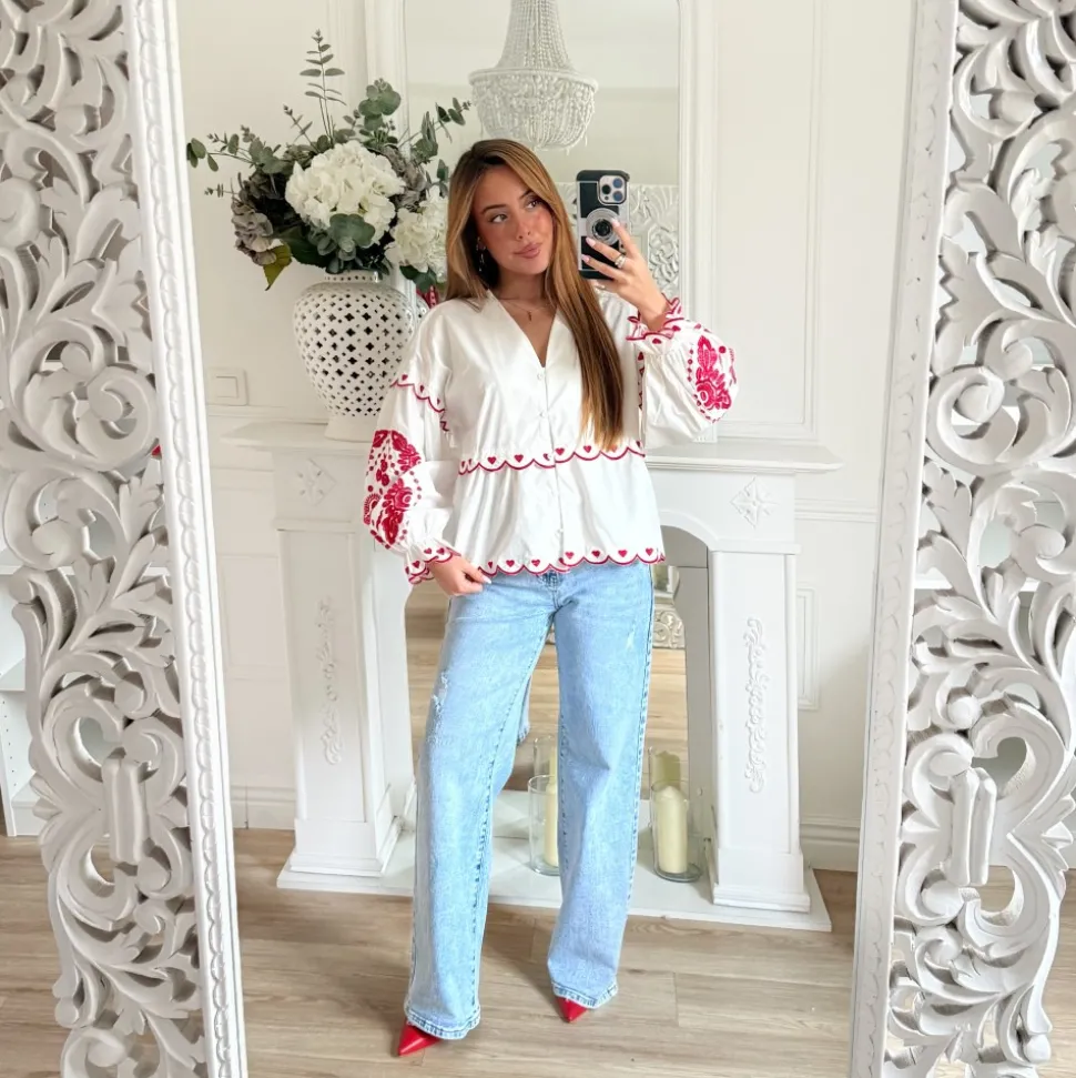 BLOUSE BLANCHE MOTIFS COEURS