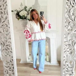 BLOUSE BLANCHE MOTIFS COEURS