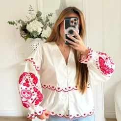 BLOUSE BLANCHE MOTIFS COEURS