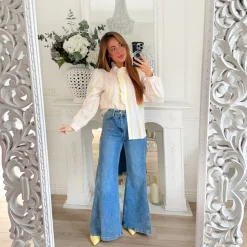 BLOUSE BLANCHE RAYURES PINK ET JAUNE