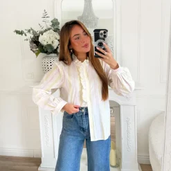 BLOUSE BLANCHE RAYURES PINK ET JAUNE