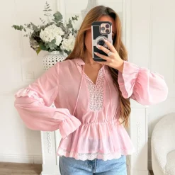 BLOUSE ROSE BRODERIE TRANSPARENCE