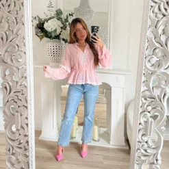 BLOUSE ROSE BRODERIE TRANSPARENCE