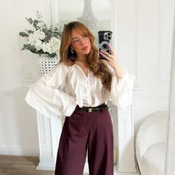 BLOUSE VOLANTS BEIGE MADELEINE