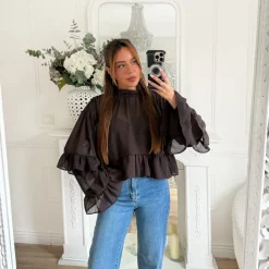 BLOUSE VOLANTS CHOCO CANELLE