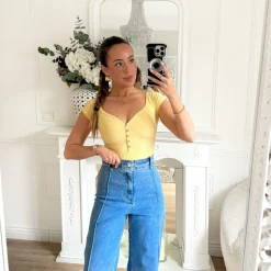 BODY MAILLE CÔTELÉE JAUNE