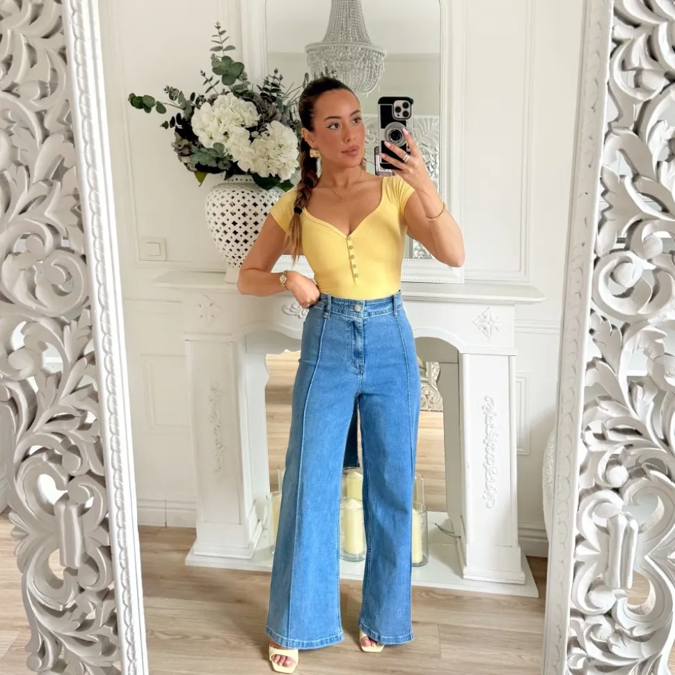 BODY MAILLE CÔTELÉE JAUNE