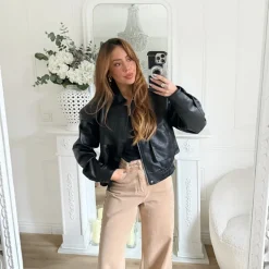 BOMBERS BLACK CUIR GRAINÉ LYSANDRE