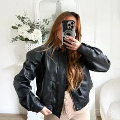 BOMBERS BLACK CUIR GRAINÉ LYSANDRE