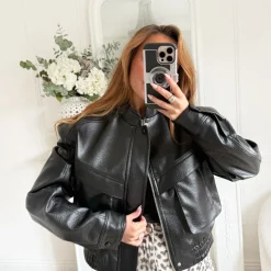 BOMBERS BLACK CUIR GRAINÉ LYSANDRE