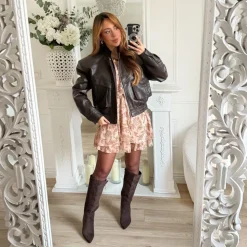 BOMBERS CHOCO CUIR GRAINÉ LYSANDRE