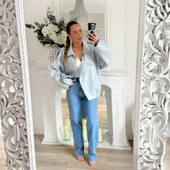 BOMBERS SIMILI CUIR BLEU CIEL