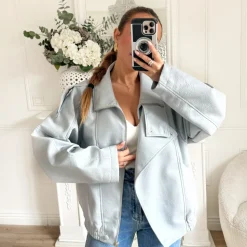 BOMBERS SIMILI CUIR BLEU CIEL