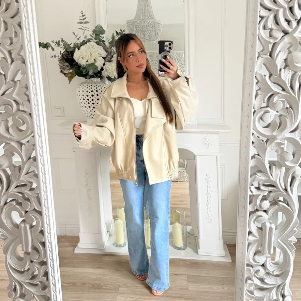 BOMBERS VIRAL CUIR GRAINÉ BEIGE