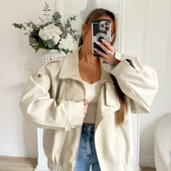 BOMBERS VIRAL CUIR GRAINÉ BEIGE
