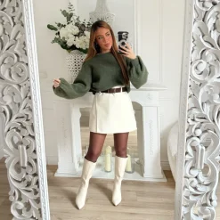 BOTTES SIMILI BEIGE PETITS TALONS