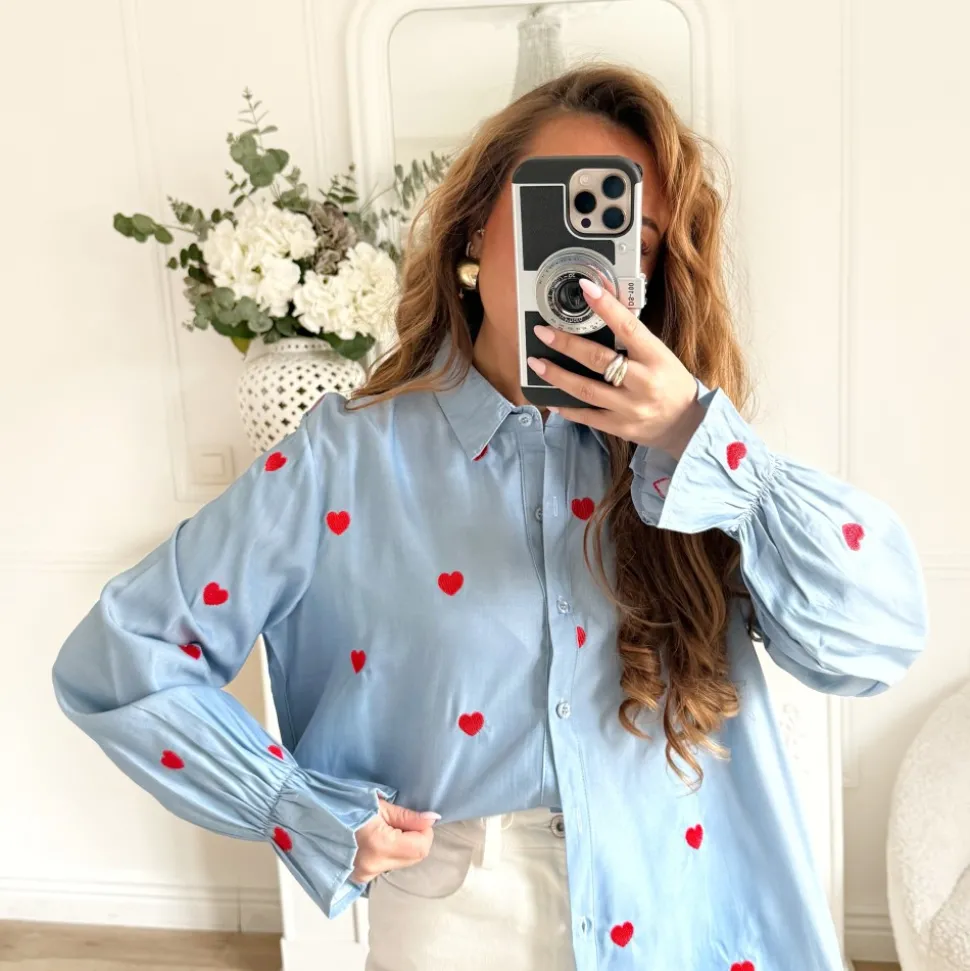 CHEMISE BLEUE COEURS ROUGES