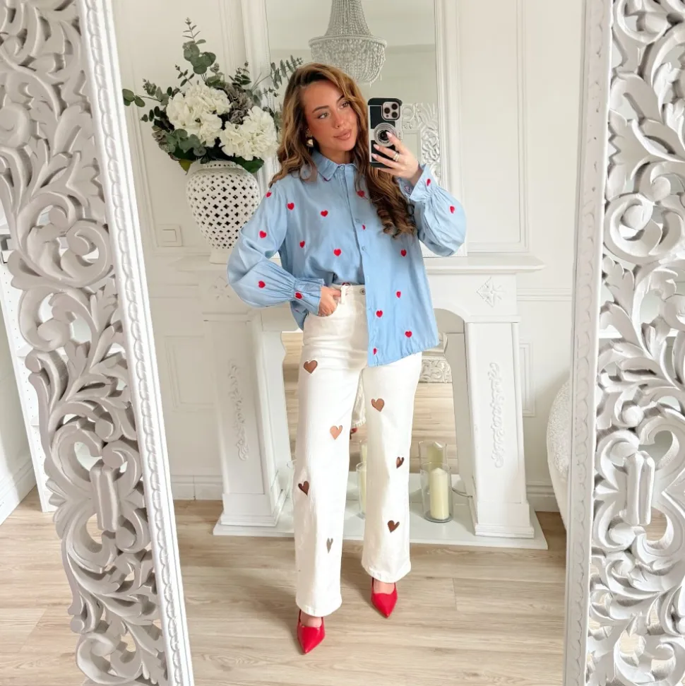 CHEMISE BLEUE COEURS ROUGES