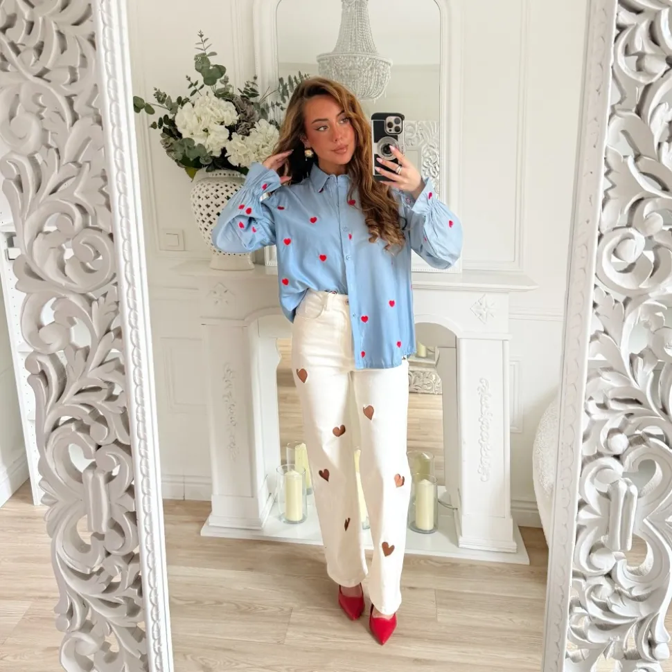 CHEMISE BLEUE COEURS ROUGES