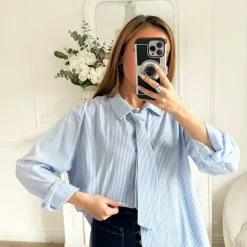 CHEMISE BLEUE RAYURES AVEC CRAVATE ADÉLE