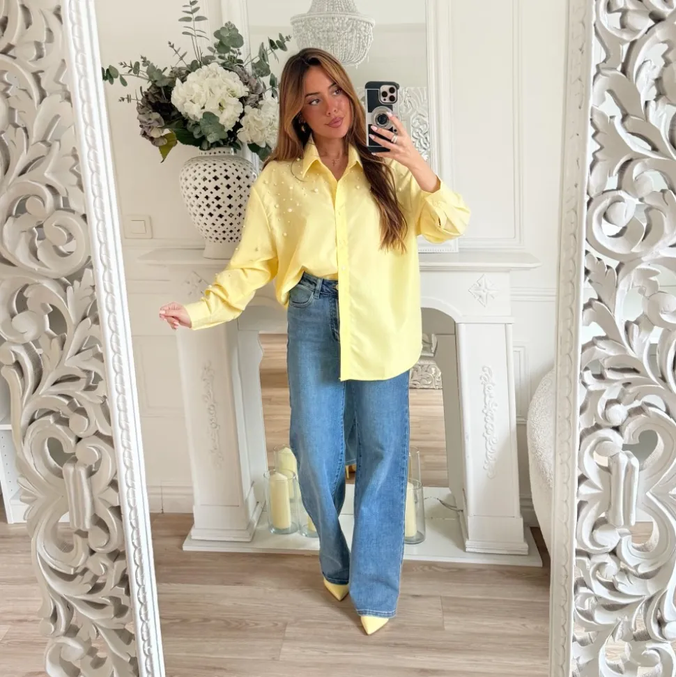 CHEMISE JAUNE PERLES