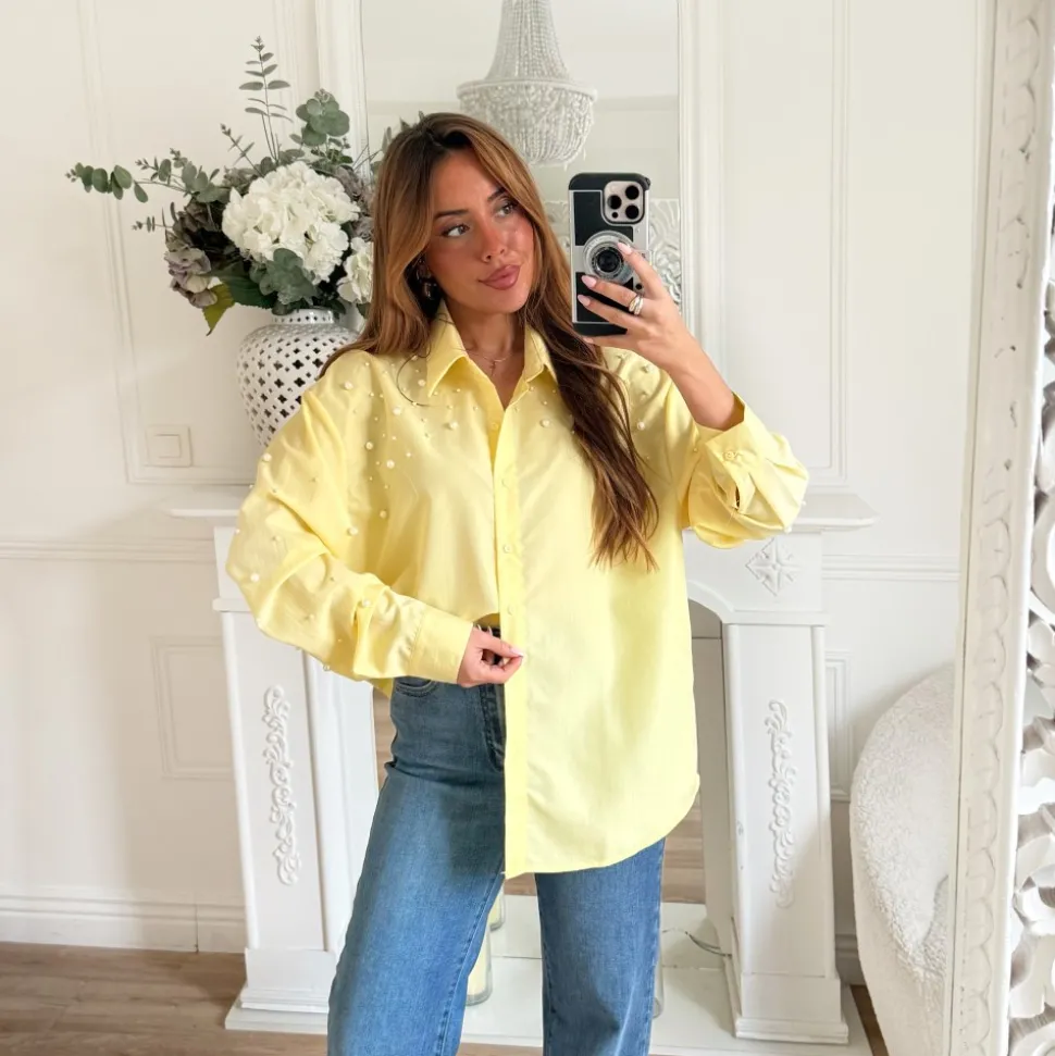 CHEMISE JAUNE PERLES