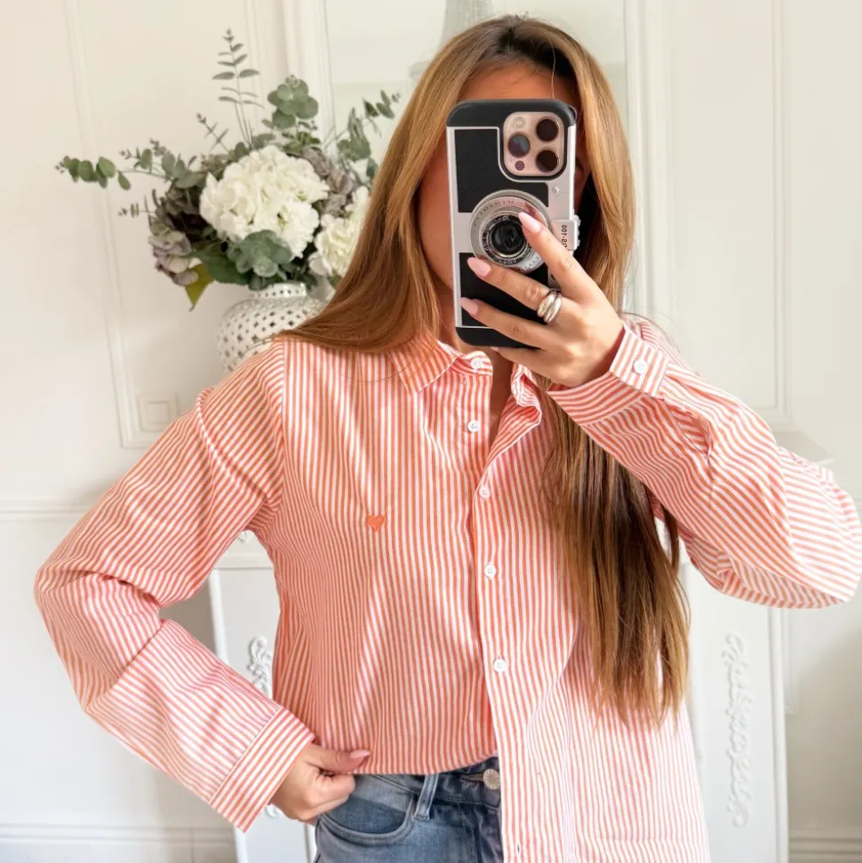 CHEMISE ORANGE RAYURES COEUR