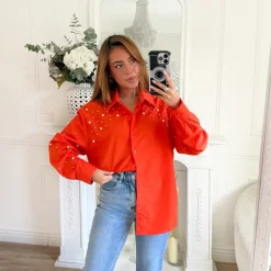 CHEMISE OVERSIZE ORANGE PERLES