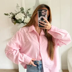 CHEMISE OVERSIZE PINK PERLES