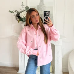 CHEMISE OVERSIZE ROSE PASTEL COEURS