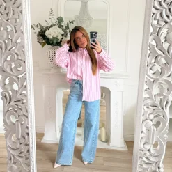 CHEMISE PINK RAYURES COEUR ROUGE