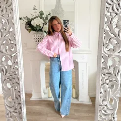 CHEMISE PINK RAYURES COEUR ROUGE