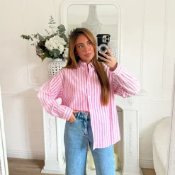 CHEMISE PINK RAYURES COEUR ROUGE