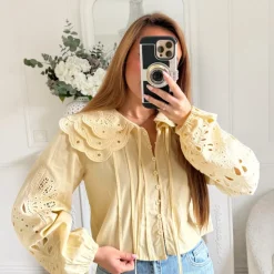 CHEMISIER JAUNE COL BRODERIE
