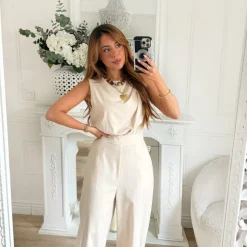 COMBINAISON BEIGE EN LIN BIJOUX