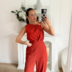 COMBINAISON TERRACOTA EN LIN BIJOUX