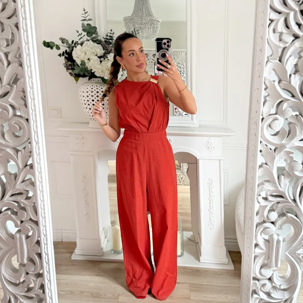 COMBINAISON TERRACOTA EN LIN BIJOUX