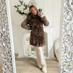 DOUDOUNE MI-LONGUE CHOCO AVEC FOURRURE ANGELINE