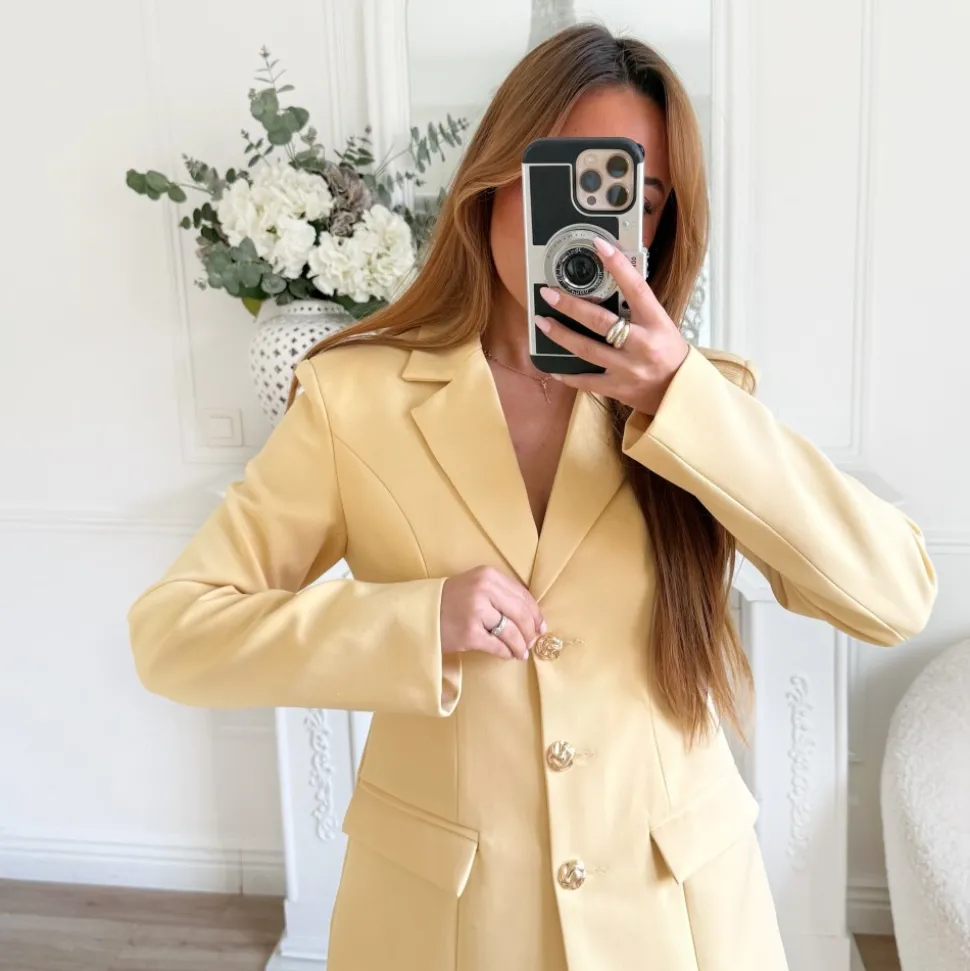 ENSEMBLE BLAZER JUPE SHORT JAUNE BEURRE