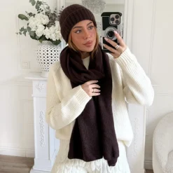 ENSEMBLE ÉCHARPE BONNET CHOCO