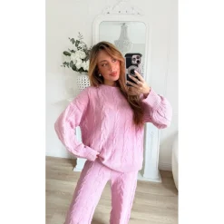 ENSEMBLE EN MAILLE PULL ET PANTALON PINK FABIENNE