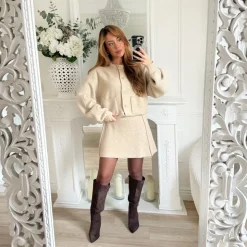 ENSEMBLE GILET ET JUPE TAUPE LORINE