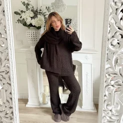 ENSEMBLE PANTALON PULL ET ÉCHARPE CHOCO EMMA