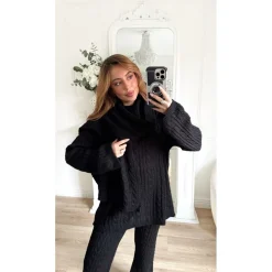 ENSEMBLE PANTALON PULL ET ÉCHARPE BLACK EMMA