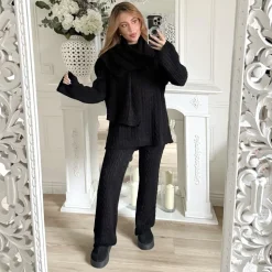 ENSEMBLE PANTALON PULL ET ÉCHARPE BLACK EMMA